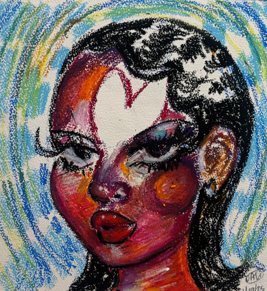 Ilia Portrait Original 10x10 cotton paper, oil pastel