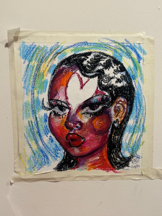 Ilia Portrait Original 10x10 cotton paper, oil pastel